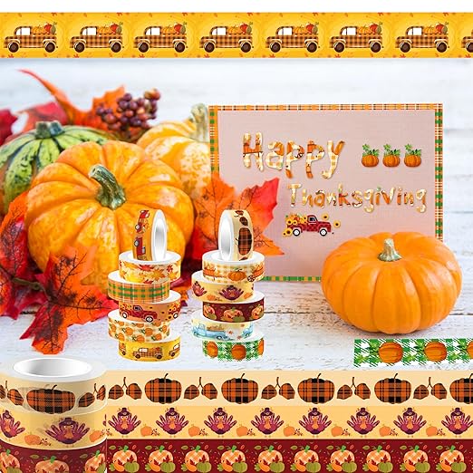 12 Rolls Thanksgiving Washi Tape Set, Maple Leaf Patriotic Decorative Paper - Image 5