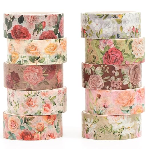 10 Rolls Blooming Flowers Washi Tape Set Floral Arts Adhesive Tapes Colorful by Songdao