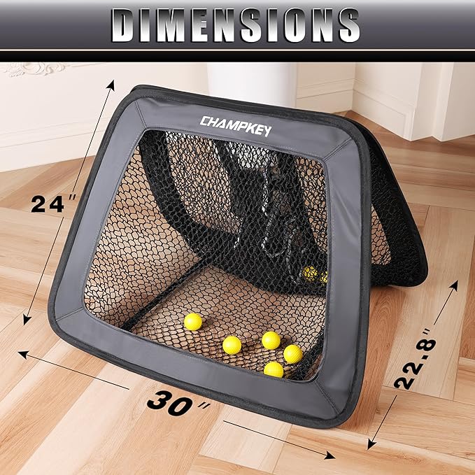 CHAMPKEY Double -Sided Golf Chipping Net with Mat and 12 Foam Balls - Professional Golf Practice Net Ideal for Indoor and Outdoor Training