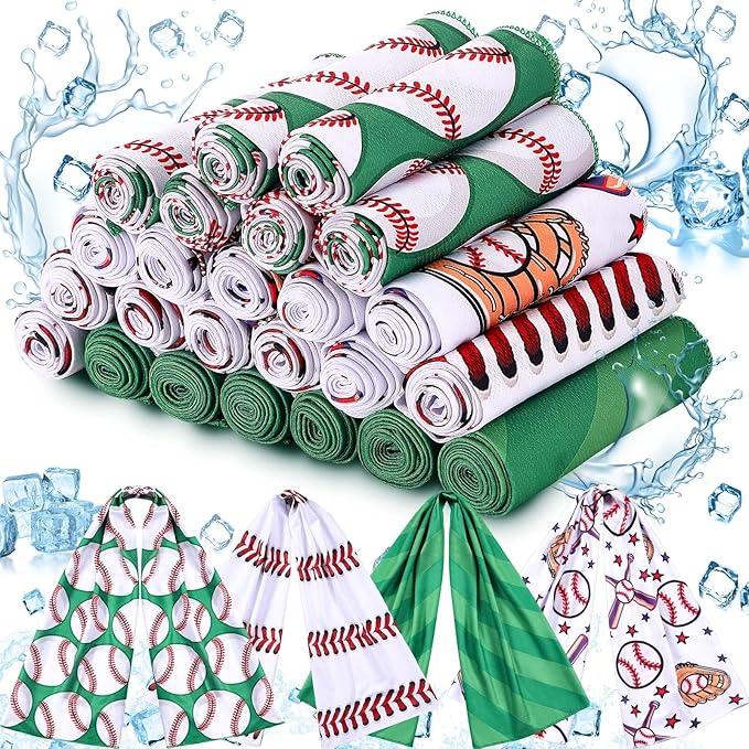 FuWeave 24 Pack Baseball Cooling Towel 40 x 12 Inch Breathable Sport Cooling Towel Microfiber Fast Drying Baseball Team Gifts for Athletes Yoga Gym Camping Running