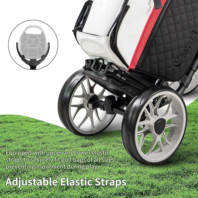 CaddyTek 4 Wheel Golf Push Cart - Caddycruiser One Version 8 1-Click Folding Trolley - Lightweight, Compact Pull Caddy Cart, Easy to Open