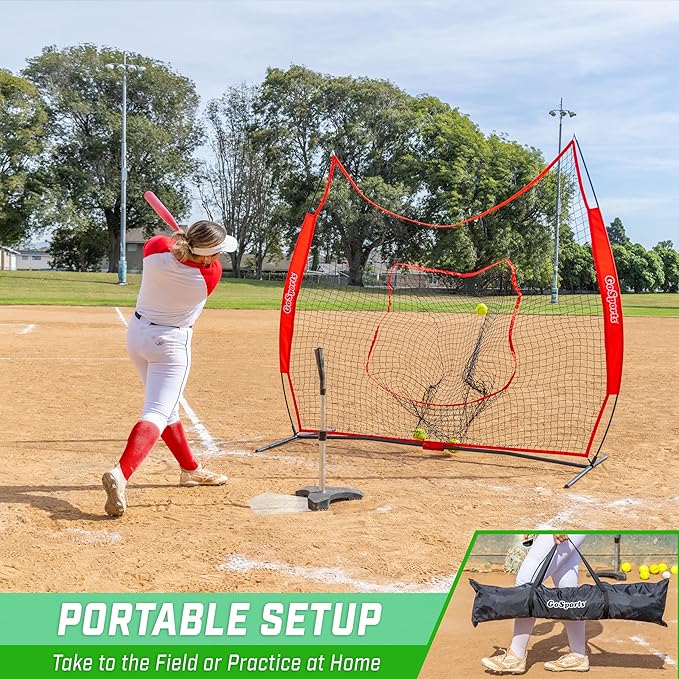 GoSports 7 x 7 ft Baseball & Softball Nets - Available in Team Colors - Batting & Pitching Net with Strike Zone