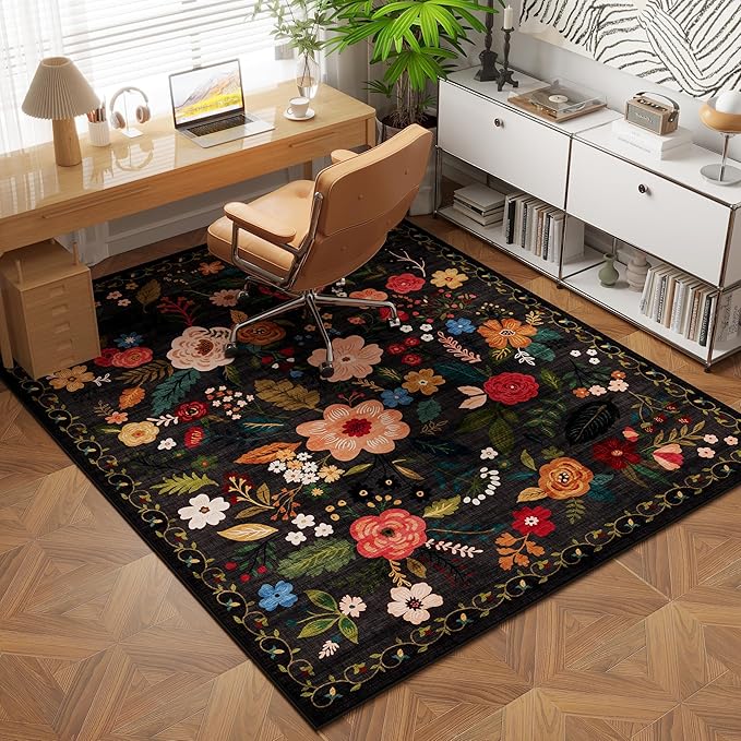 Rugcomf Area Rug 4x6 Rug Washable Boho Rugs Non Slip Low Pile Floral Small - Image 6