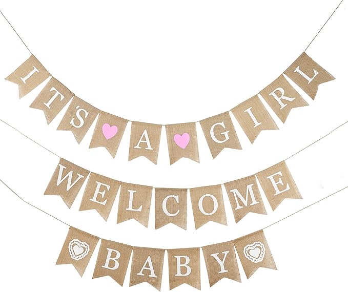 MEEDEE Burlap Banner Welcome Baby Girls Banner Rustic Baby Shower Party Favors by MEEDEE