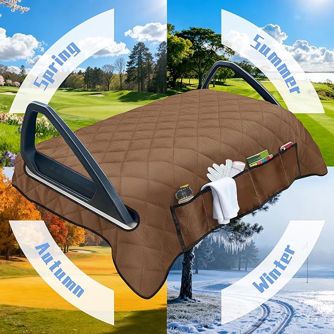 YOKYHOM Golf Cart Seat Covers with 4 Front Pockets, Thick Seat Towel Blanket with Non-Slip Backing, Fits EZGO, Club Car, Yamaha and More 2 & 4 Passenger Golf Carts, Dark Brown