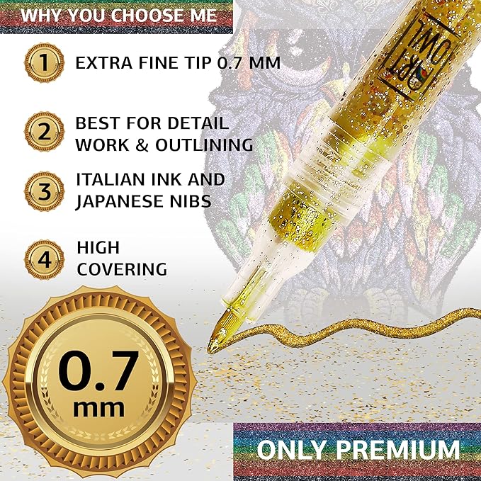 Acrylic Glitter Paint Marker Pens, Ultra Fine Point 0.7mm - Image 2
