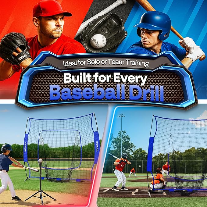 VIVOHOME Baseball Softball Batting Net - 7x7 Ft Baseball Backstop, Softball Practice Net for Hitting, Pitching, Throwing with Batting Tee and Carry Bag