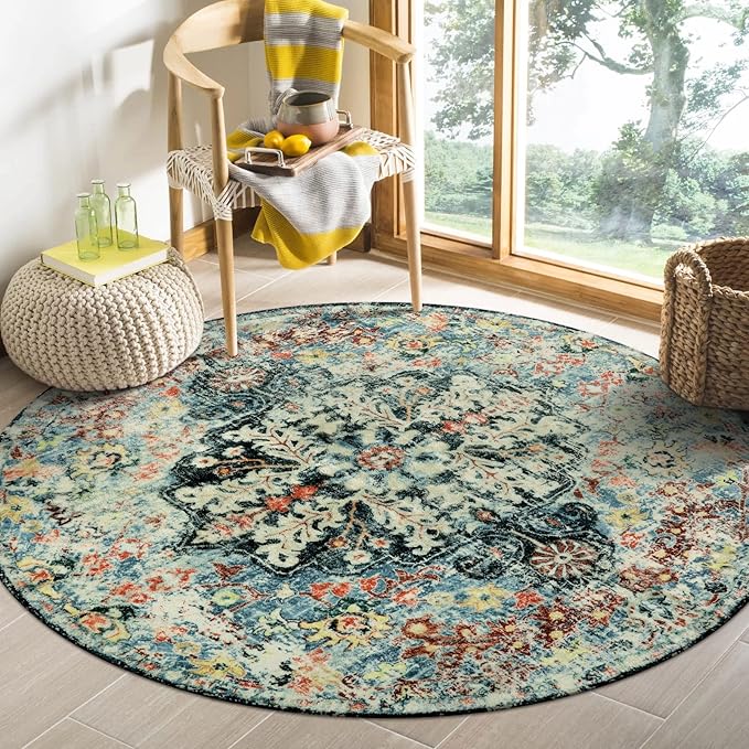 Lahome Bohemian Floral Medallion Round Rug - 4Ft Entryway Round Area Rug Soft by Lahome