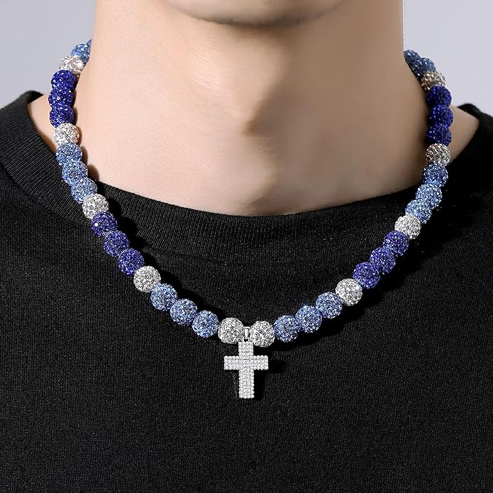 QINJIEJIE Baseball Necklace for Men Glitter Bling Rhinestone Beaded Collection Necklace for Women 16/18in Inspired Sports Jewelry Baseball Chain Cool Gifts for Baseball Players Team Lovers