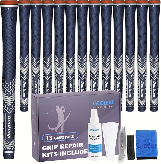Geoleap Golf Grips Set of 13- Soft Reduce Taper Design Provides High Traction and Performance,13 Golf Club Grips with 15 Tapes or with All Repair Kits for Choice.