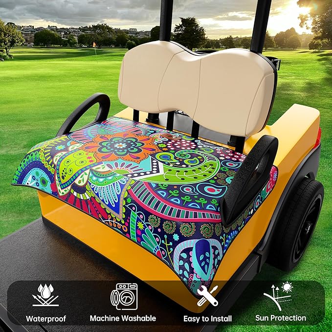 10L0L Golf Cart Seat Covers Compatible with EZGO TXT/RXV & Club Car DS/Precedent, Non-slip Golf Cart Towel for 2/4 Person Seats, Universal Accessories for Seat Blanket (50 x 30 Inches)-Mandala Blanket
