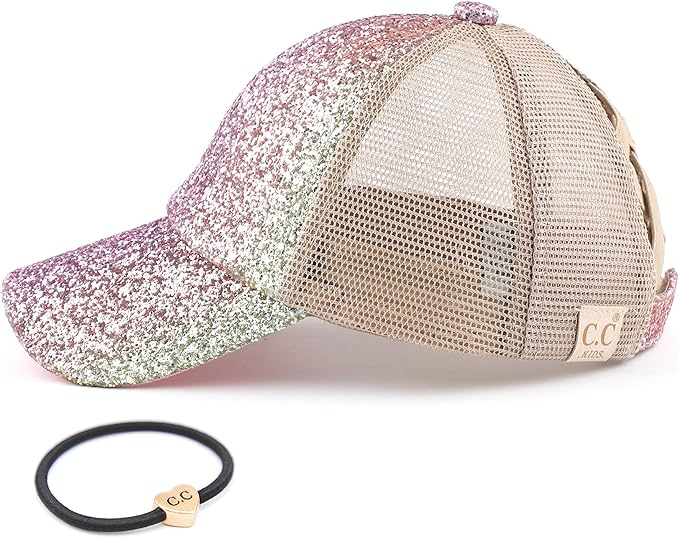 C.C Ponycap Messy High Bun Ponytail Adjustable Glitter Mesh Trucker Baseball Cap