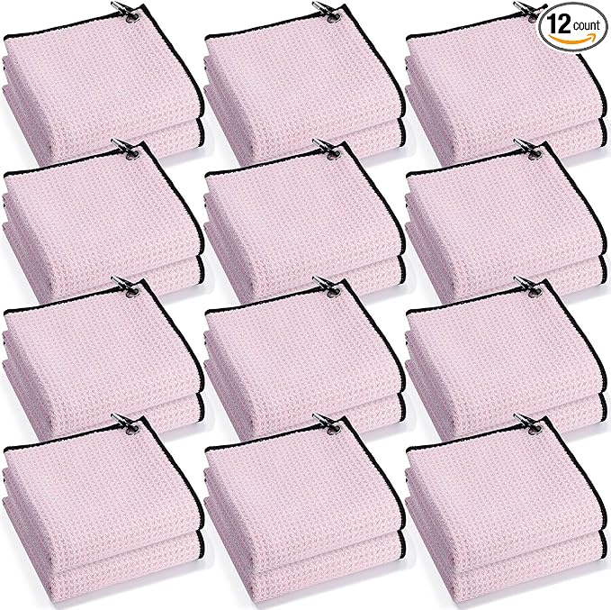 Batiyeer Golf Towel Bulk for Golf Bags 16'' x 16'' Microfiber Fabric Towel with Clip Waffle Pattern, Fitness, Camping, Hiking, Yoga