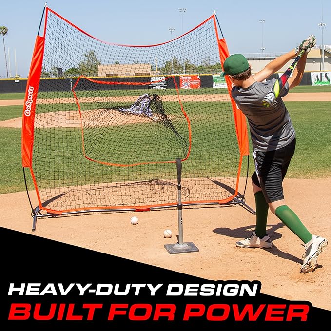 GoSports 7 ft x 7 ft Baseball & Softball Nets - Red, Black, or PRO -Practice Hitting & Pitching Net with Bow Type Frame, Carry Bag and Strike Zone, Great for All Skill Levels