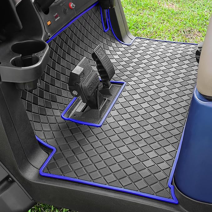 8mm Heavy Duty Rubber Golf Cart Floor Mat,Upgraded Full Coverage Liner Mat for Club Car Precedent 2004-2025,Onward&Tempo 2017-2025,Villager & V4L 2019-2025,Non-Slip Textured,Blue Trim