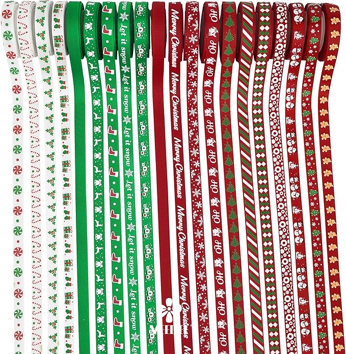 MEEDEE 3/8 inch 100 Yards Assorted Christmas Ribbon - Image 8