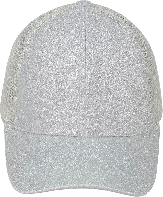 C.C Ponycap Messy High Bun Ponytail Adjustable Glitter Mesh Trucker Baseball Cap