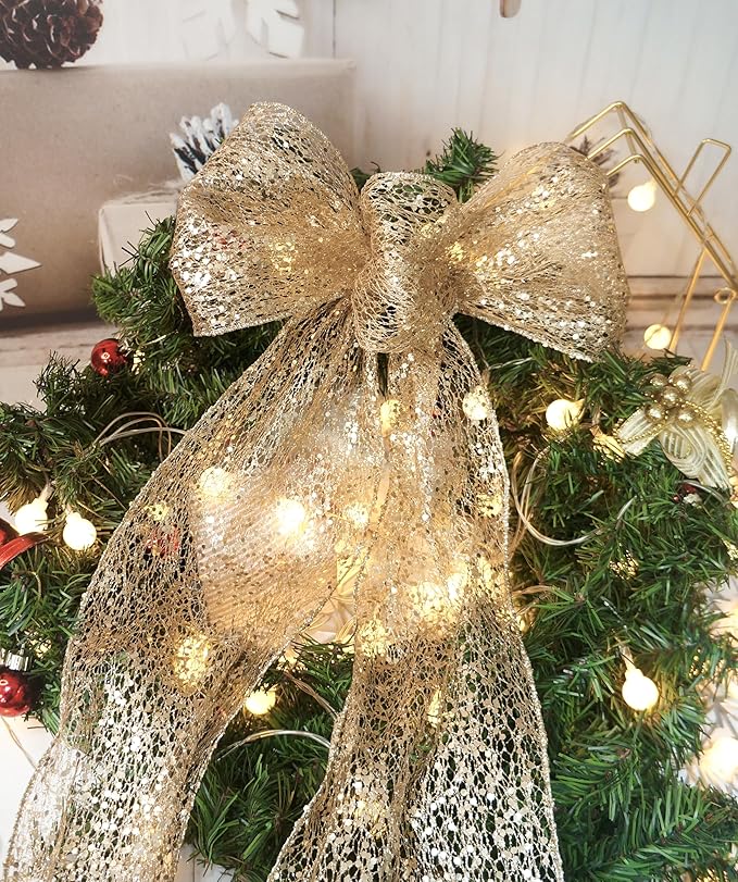 CT CRAFT LLC Sparkling Glitter Mesh Wired Ribbon 6" x 10 Yards Champagne Gold - Image 6