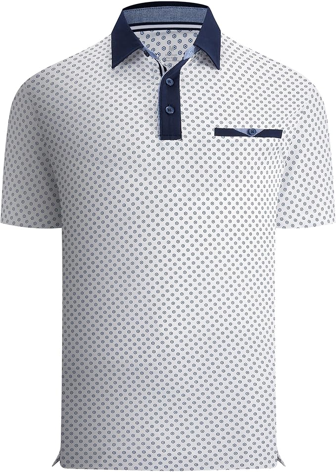 Esabel.C Men's Golf Polo Shirts Print Moisture Wicking Short Sleeve Dry Fit Stretch Polo Shirts for Men with Faux Pocket