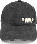 Jeep Grille Logo Garment Washed Baseball Cap – Adjustable Black Hat with Embroidered 7-Slot Grille
