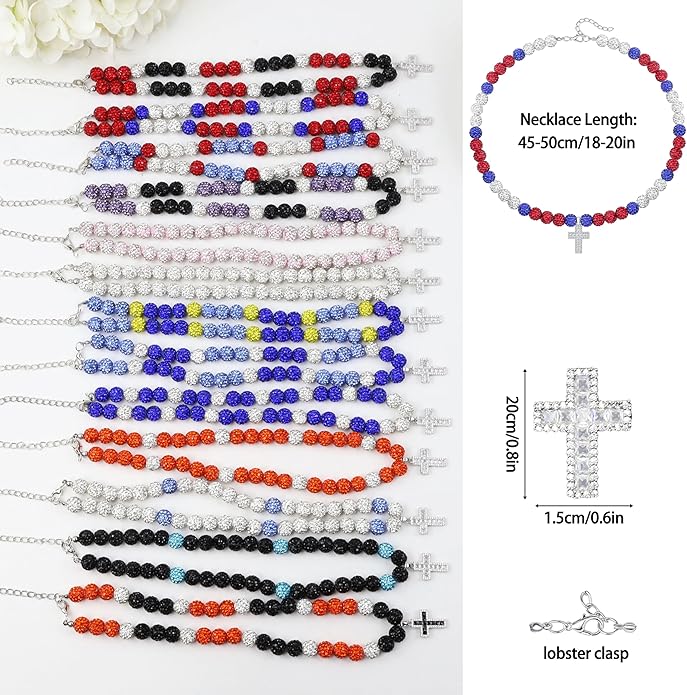 QINJIEJIE Baseball Necklace for Men Glitter Bling Rhinestone Beaded Collection Necklace for Women 16/18in Inspired Sports Jewelry Baseball Chain Cool Gifts for Baseball Players Team Lovers