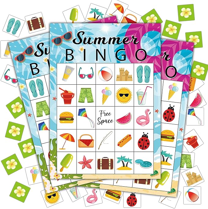 Summer Bingo Cards, Summer Party Games Bingo Cards by Disfuco