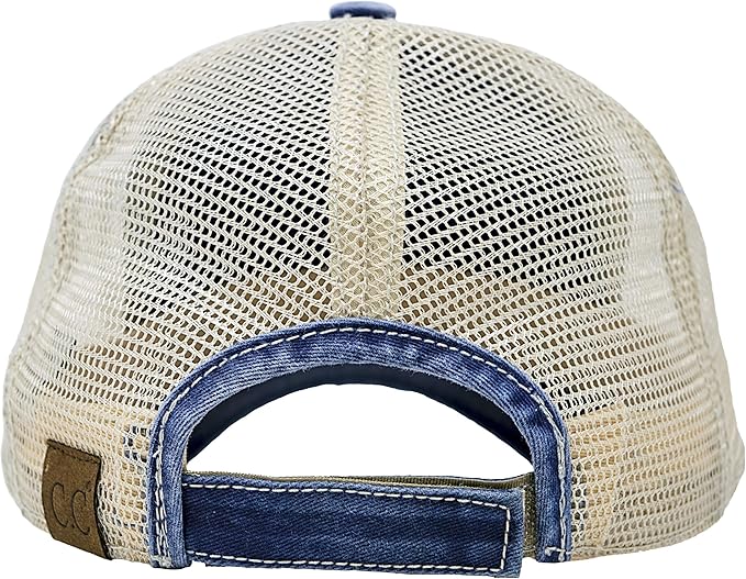 Funky Junque Trucker Hat for Women – Distressed Low Profile Western Camo Baseball Cap with Mesh, Trendy and Adjustable Fit