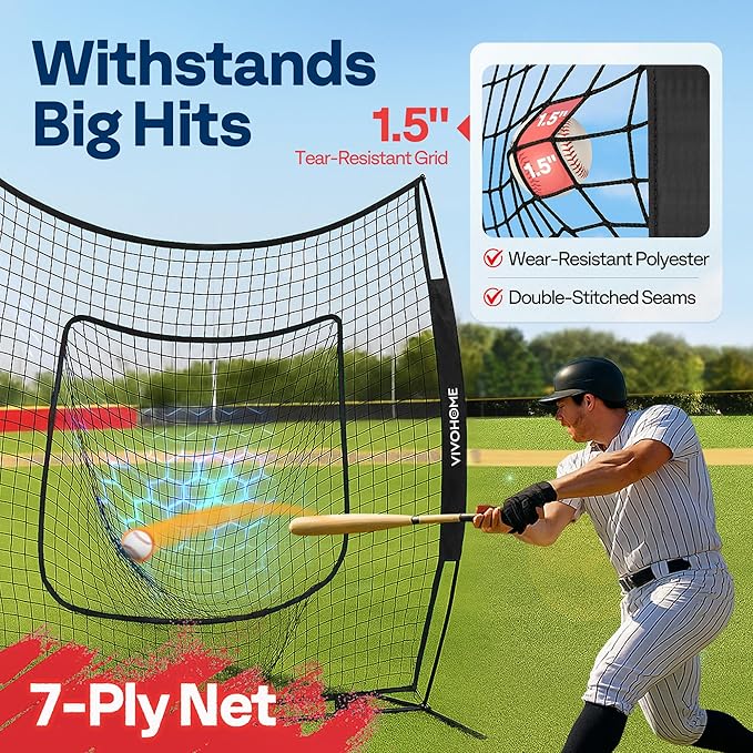 VIVOHOME Baseball Softball Batting Net - 7x7 Ft Baseball Backstop, Softball Practice Net for Hitting, Pitching, Throwing with Batting Tee and Carry Bag