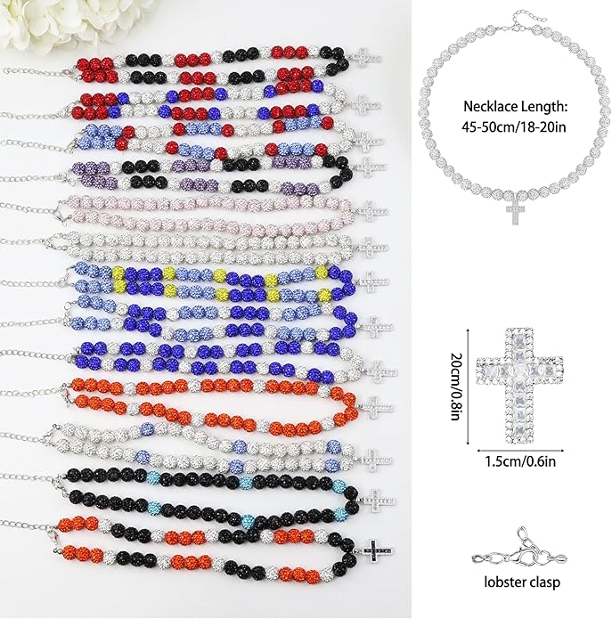QINJIEJIE Baseball Necklace for Men Glitter Bling Rhinestone Beaded Collection Necklace for Women 16/18in Inspired Sports Jewelry Baseball Chain Cool Gifts for Baseball Players Team Lovers