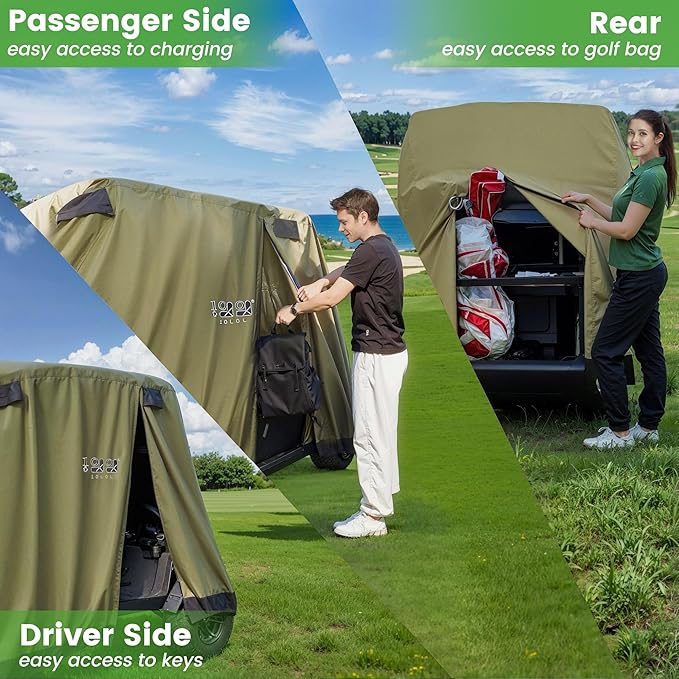 10L0L Golf Cart Cover 2/4/4+2 Passenger for Yamaha EZGO Club Car, Heavy Duty 420D Waterproof Windproof Durable Oxford Golf Cart Cover with 3 Zipper Doors for All-Weather Protection (Black/Silver)
