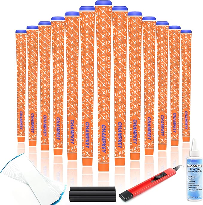CHAMPKEY X Rubber Golf Grips 13 Pack - All Weather Performance with 15 Tapes and Repair Kits