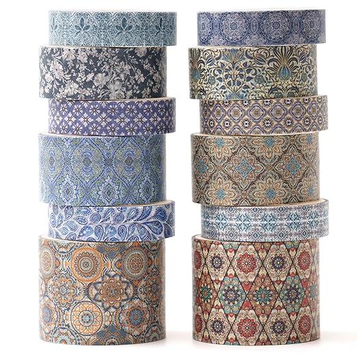 12 Rolls Exotic Charm Washi Tape Set Floral Arts Adhesive Tapes Geometric by Songdao
