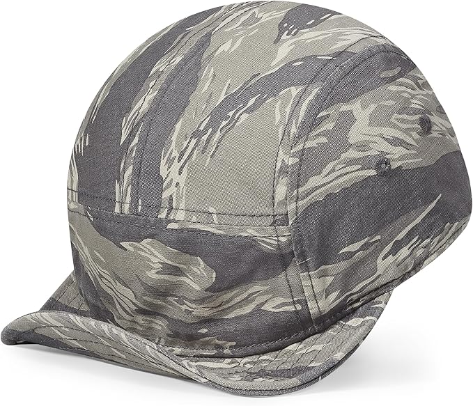 CLAPE Camo Short Brim Baseball Cap for Men, Low Profile 5 Panel Camper Hat Breathable Cotton Summer Outdoor Cool Running Hat