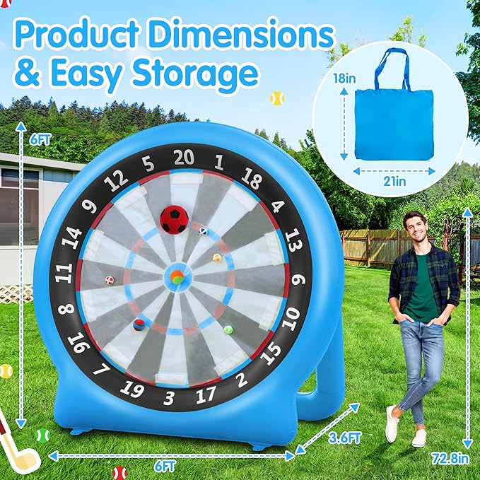 6FT Inflatable Dartboard, Giant Kick Darts Soccer Darts Golf & Throw Dart - Image 5