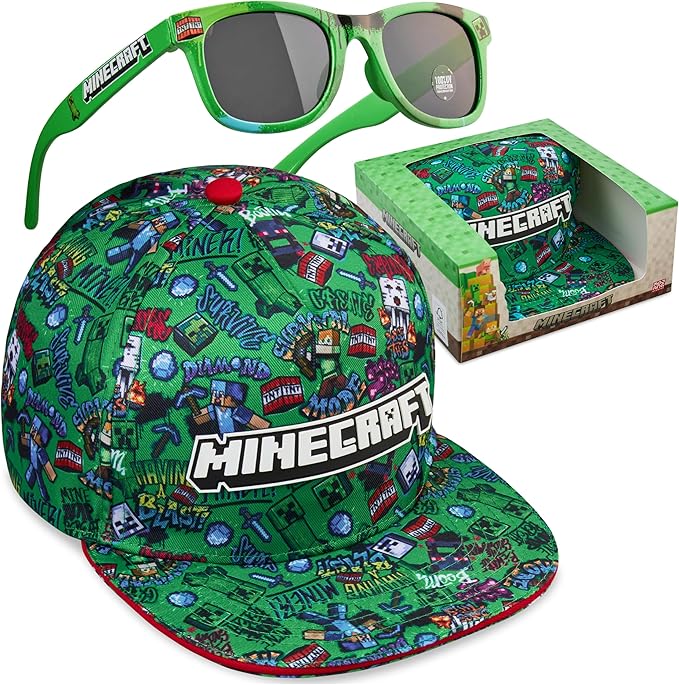 Get Trend Pokemon | Minecraft | Fortnite | Super Mario Kids Baseball Cap, Sunglasses Set UV Protection, Gamer Gifts for Boys