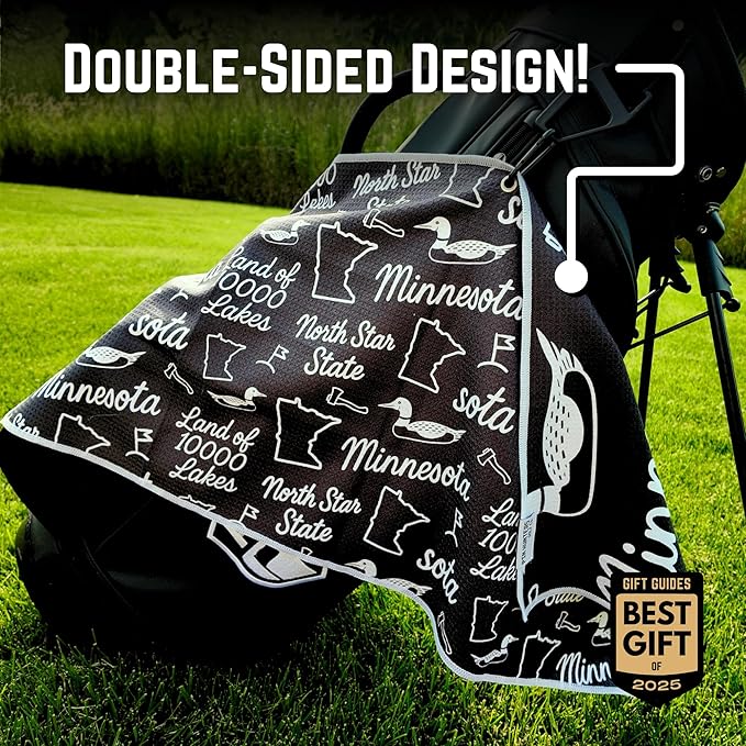 Pin Hunters Minnesota-Themed Microfiber Golf Towel | Premium Waffle Towel with Clip | Large 31"×15.5" Towel for Golf Bags | Accessories for Men | Fun Gift for Husband | USA Pride