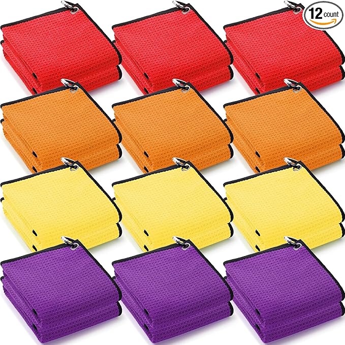 Batiyeer Golf Towel Bulk for Golf Bags 16'' x 16'' Microfiber Fabric Towel with Clip Waffle Pattern, Fitness, Camping, Hiking, Yoga