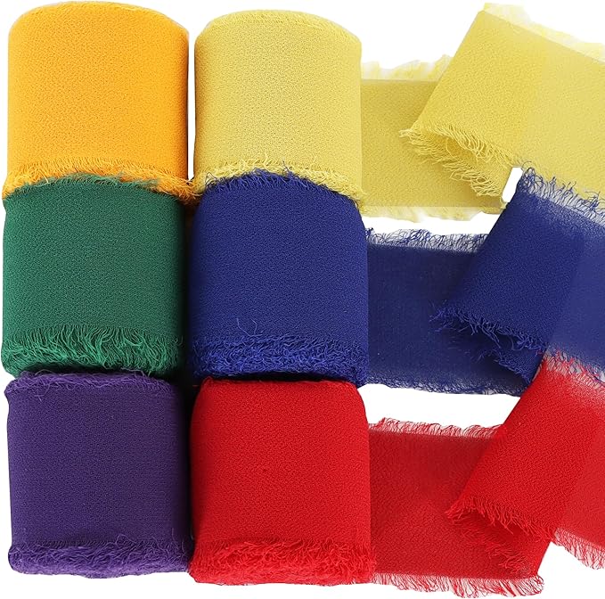TONIFUL 6 Rolls Rainbow Set Chiffon Ribbon 1 1/2 Inch 5 Yards Fabric Silk by TONIFUL