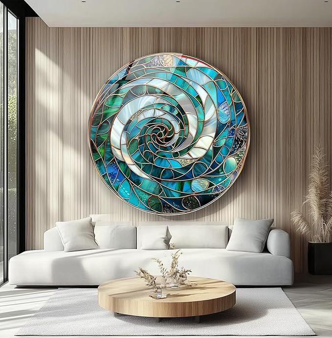 My Photostation.com 20'' Diameter Aqua Spiral Harmony Round Glass Wall Art - Image 6
