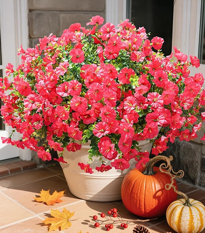 Fake Plants Artificial Flowers for Outdoor Outside Summer Decoration, 12 by Ivydale