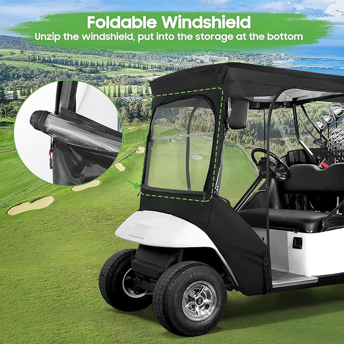 10L0L Golf Cart Enclosure 2 Passenger for EZGO TXT,Waterproof Portable Drivable Golf Cart Storage Cover,Travel 4-Sided Enclosure