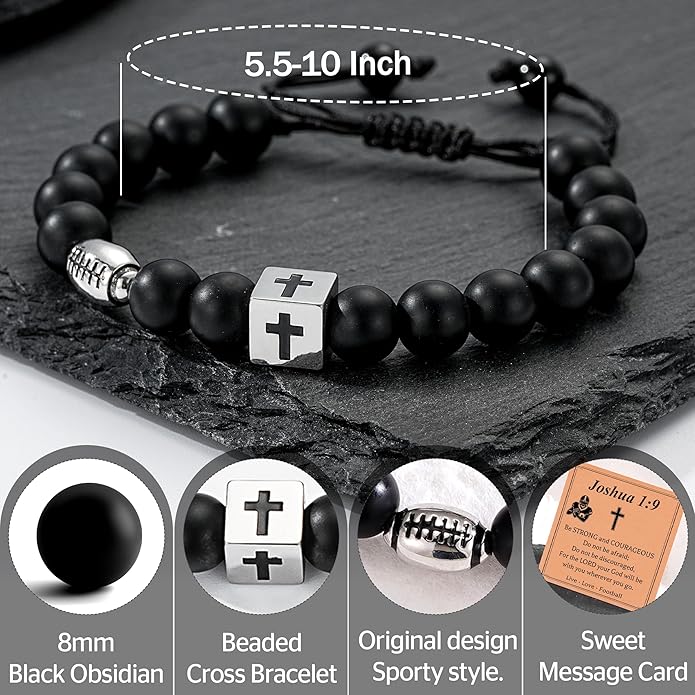 Soccer/Football/Basketball/Baseball Bracelet for Boys, Cross Beaded Bracelet Gifts for Men Boys Teen Son Grandson Players Team Fan Brother Nephew,Graduation Gifts