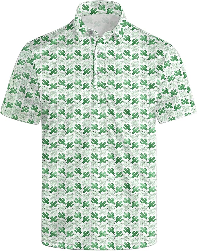 Golf Polo Shirts for Men Funny Print Short Sleeve Golf Shirts Performance Golf Polos