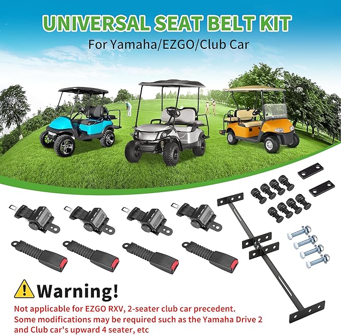 10L0L Universal Retractable Golf Cart Seat Belt Kit with Bracket for Yamaha EZGO,Club Car DS Precedent,Front and Rear Seats Golf Cart Seat Belts