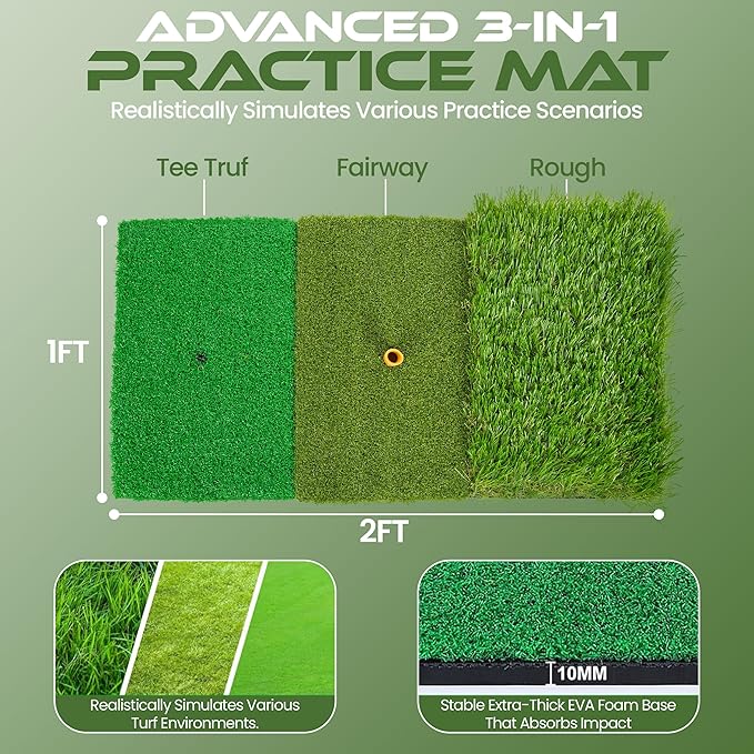 Golf Net for Backyard 10x7ft with 20 Foam Balls Set & Tri-Mat, Heavy Duty Golf Hitting Net Indoor Outdoor with Target, Home Training Equipment for Driving Chipping Swing Practice