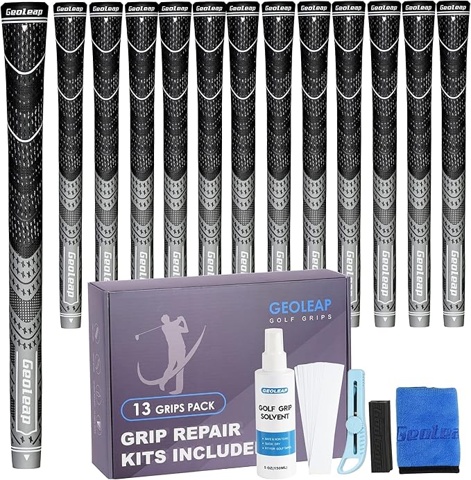 Geoleap Golf Grips Set of 13- Grips with Tapes and Grips with All Repair Kits for Choice,Hybrid Golf Club Grips All Weather Contral, High Feedback & Traction Golf Grips for Men and Women.