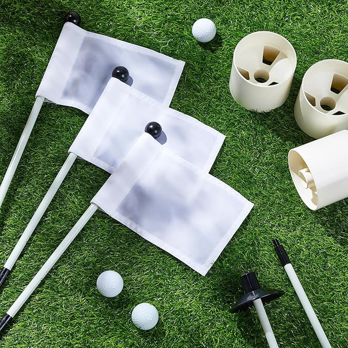 Lenwen 6 Set Golf Flagstick Golf Pin Flag Hole Cup Set Putting Green Poles Nylon Practice Portable Putting Green Gifts for Yard Backyard Garden Driving Range