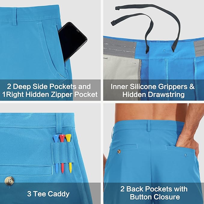 JWM Mens 7"/9" Stretch Golf Shorts - Lightweight Hybrid Casual Dress Work Flat Front Shorts with 5 Pockets Quick Dry UPF50
