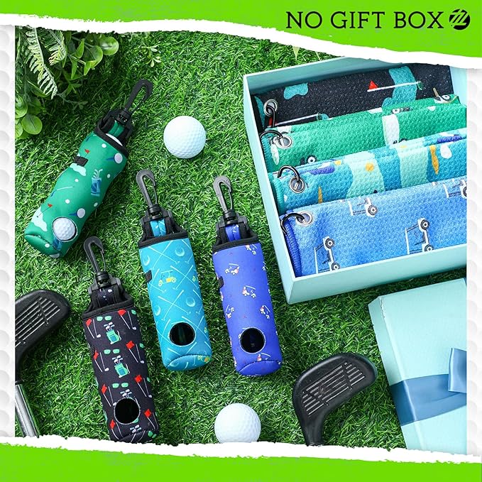 Hahafelt 4 Pack Large Golf Towels with Golf Bags Gift Set 24 x 16 Inch Portable Microfiber Fabric Waffle Pattern Towel with Clip Men Women Birthday Gifts Sports Accessories