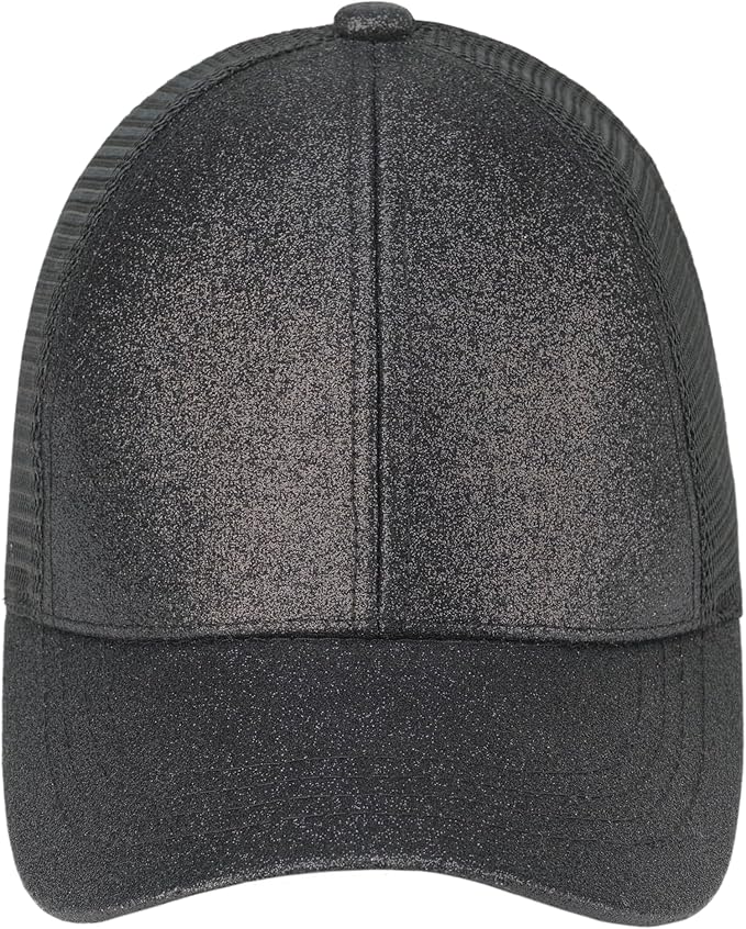 C.C Ponycap Messy High Bun Ponytail Adjustable Glitter Mesh Trucker Baseball Cap